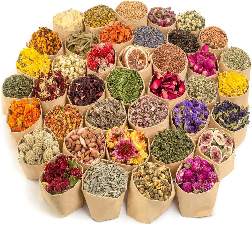 LAVEVE Dried Flowers, 40 Bags 100% Natural Dry Flower Herbs Kit for Soap - Lavender, Lily, Rose Petals, Jasmine