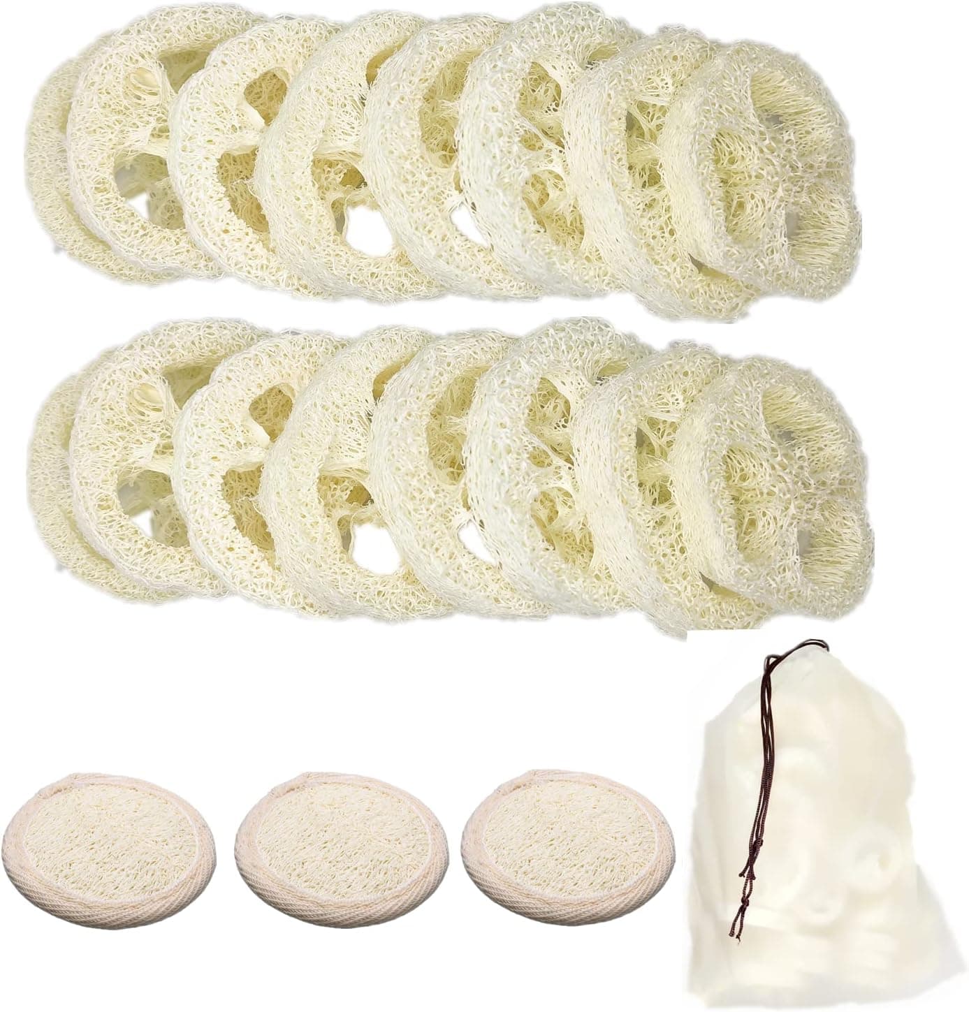 50Pcs Natural Loofah Slice 1.96 inch, Reusable Loofah Cuts for DIY Soap Tools with Exfoliating Pads