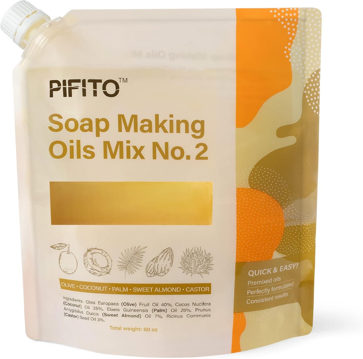 Pifito Soap Making Oils Mix No. 2, 60 Oz Pre-Measured Oils for Cold Process Soap Making