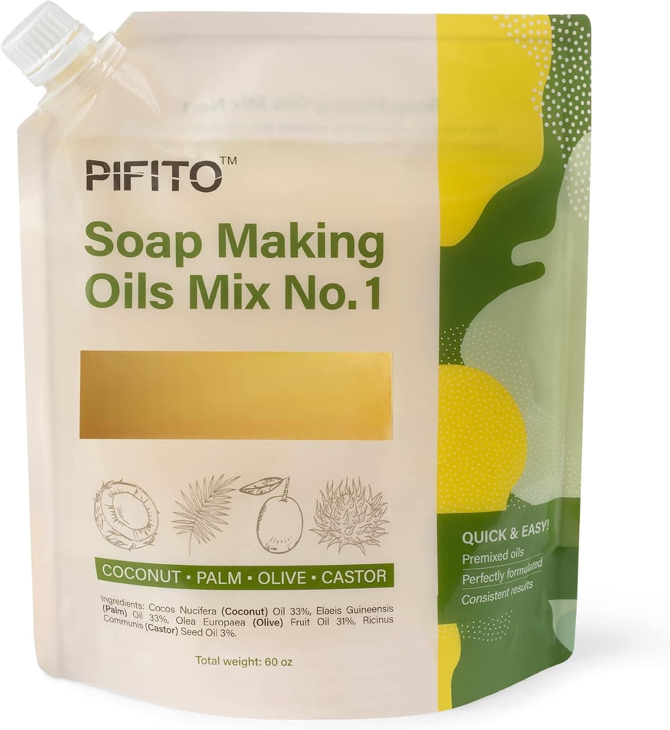 Pifito Soap Making Oils Mix No. 1, 60 Oz Pre-Measured Oils for Cold Process Soap Making