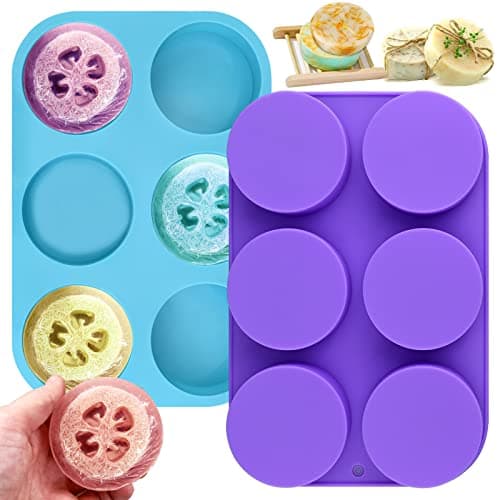 Moukiween Big Round Silicone Soap Molds, 3 Inch Cylinder Silicone Mold | 6-cavity cylindrical silica gel mold is used to make loofah soap shower steamer bath bomb lotion stick chocolate DIY Crafts