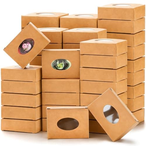 SOUJOY 100Pcs Soap Boxes with Window, Rectangle Kraft Box for Handmade Soap