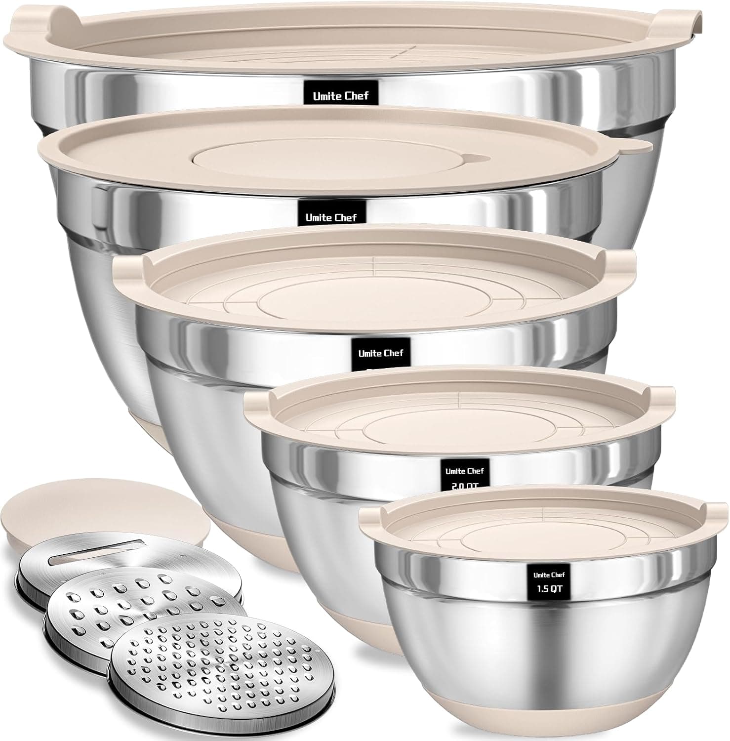 Umite Chef Mixing Bowls with Airtight Lids Set, 8PCS Stainless Steel Nesting Bowls