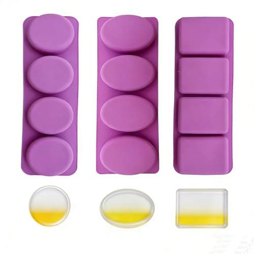 WYAHYQ 3Pcs 4Cavity Silicone Soap Molds Set | Round/Oval/Square Shapes Handmade Soap Making Non-sticky and Easy to Remove