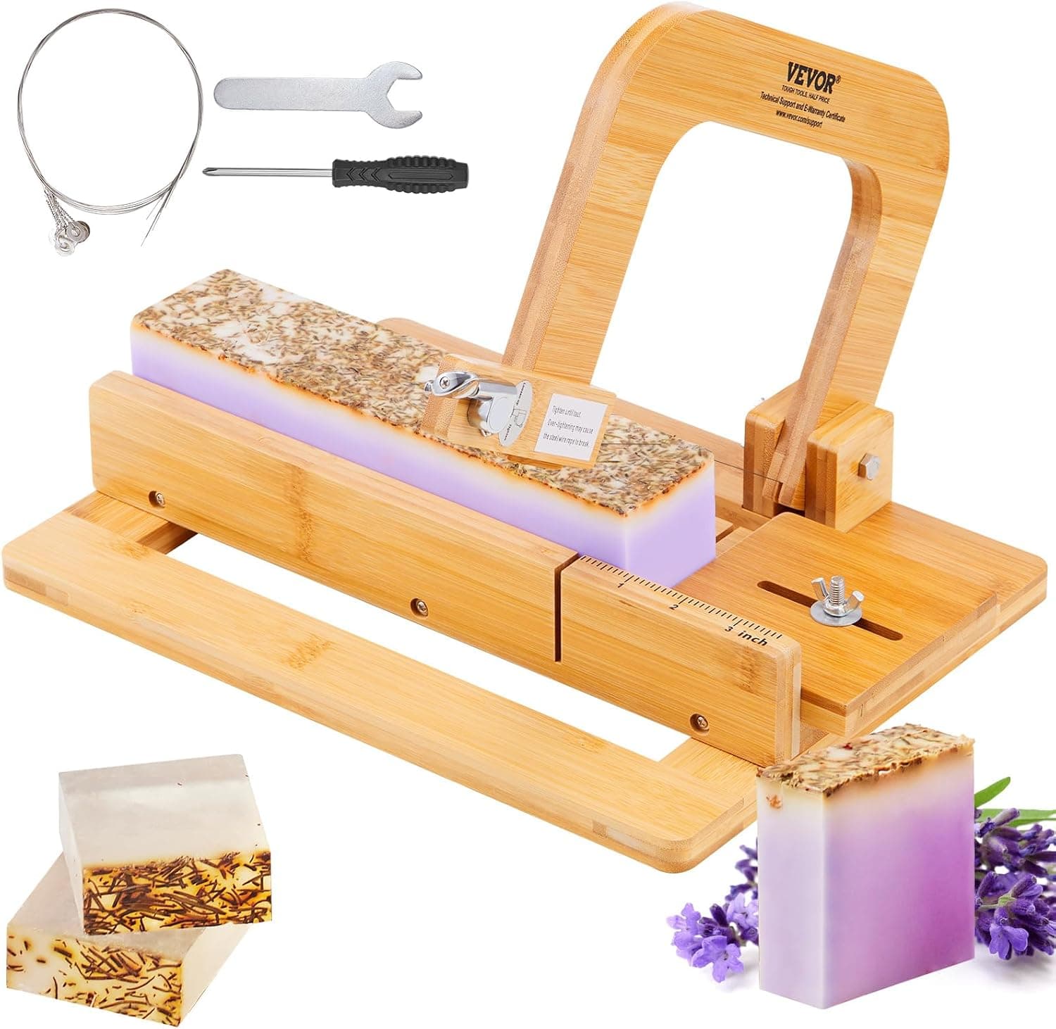 VEVOR Soap Cutter, 0-2 inch Adjustable Thickness, Bamboo Soap Slicer with Adjustable Stainless Steel Wire