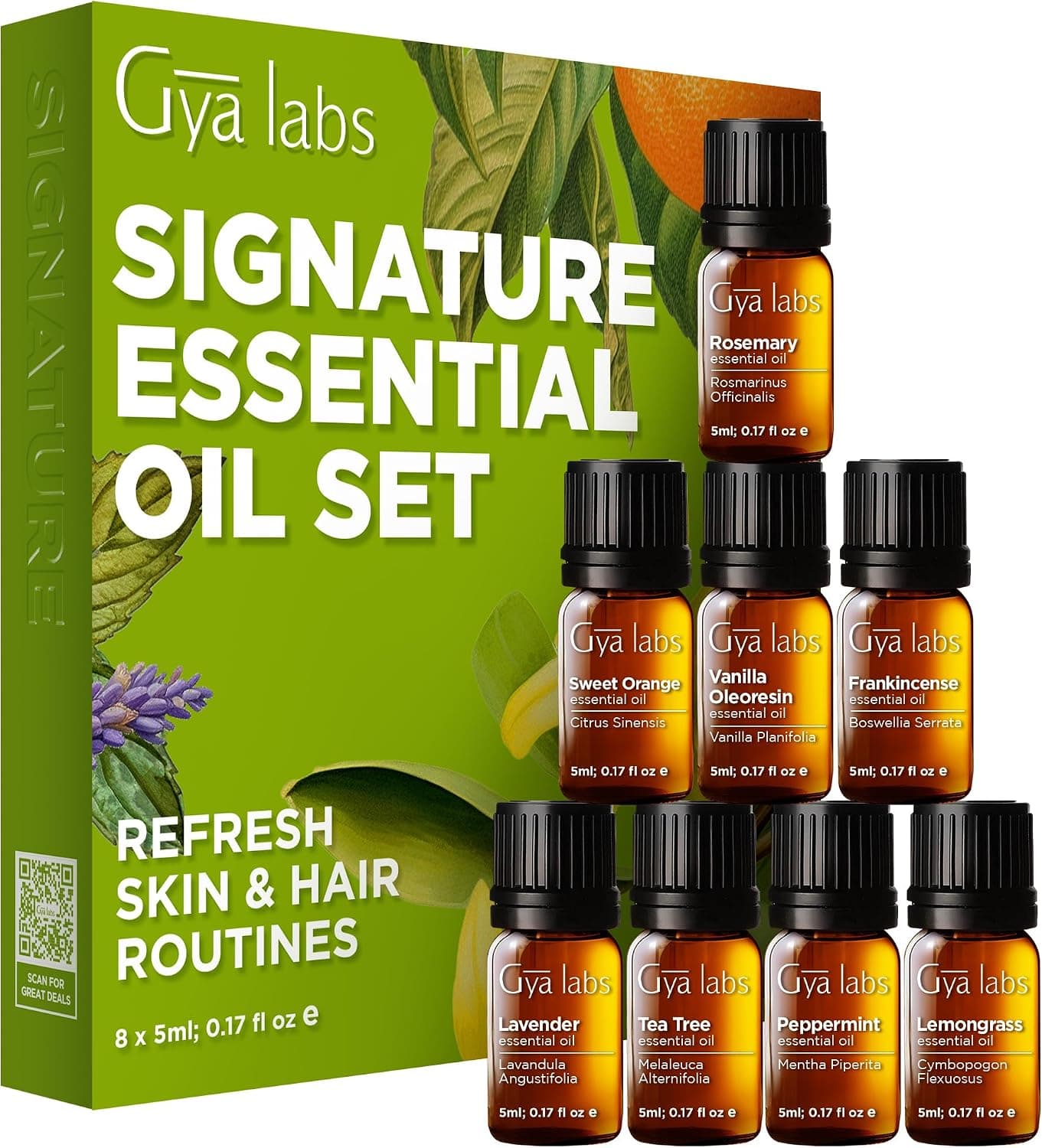 Gya Labs Signature Essential Oil Set (0.17 Fl Oz x8) for Diffuser & DIY Candle Making