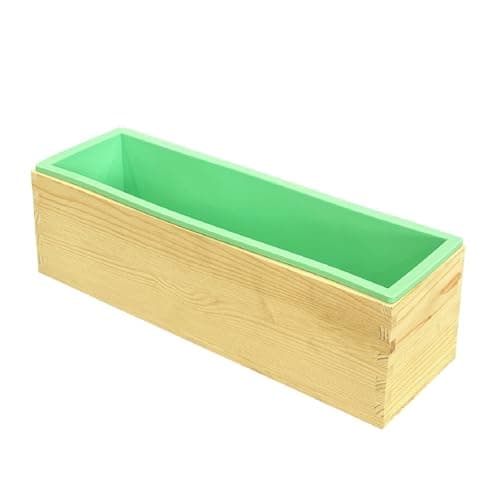 DD-life Silicone Soap Mold Loaf with Wooden Box for Soap Making | Green Flexible Rectangular Silicone Soap Loaf Mold with Wood Box, 42oz Capacity, Soap Making Supplies