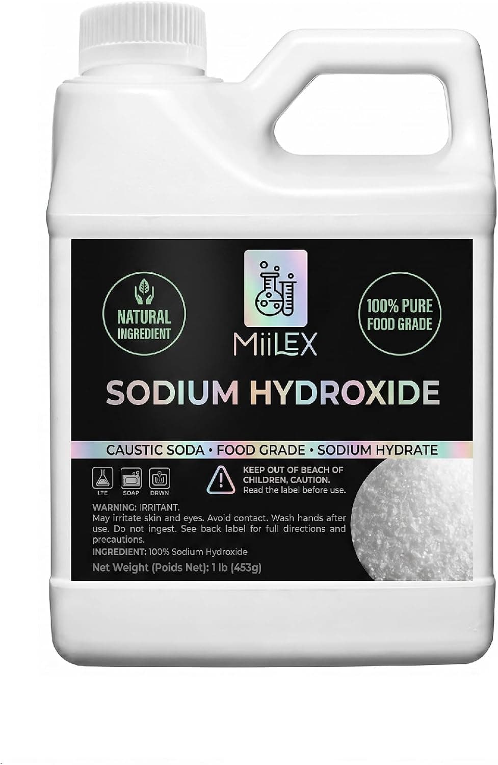 Food Grade Lye Sodium Hydroxide, 100% Pure Caustic Soda Granules, 1lb
