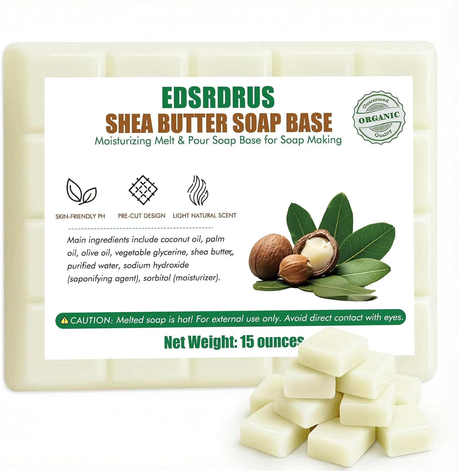 EDSRDRUS 15 Ounces Glycerin Soap Base, Melt and Pour (Shea Butter)