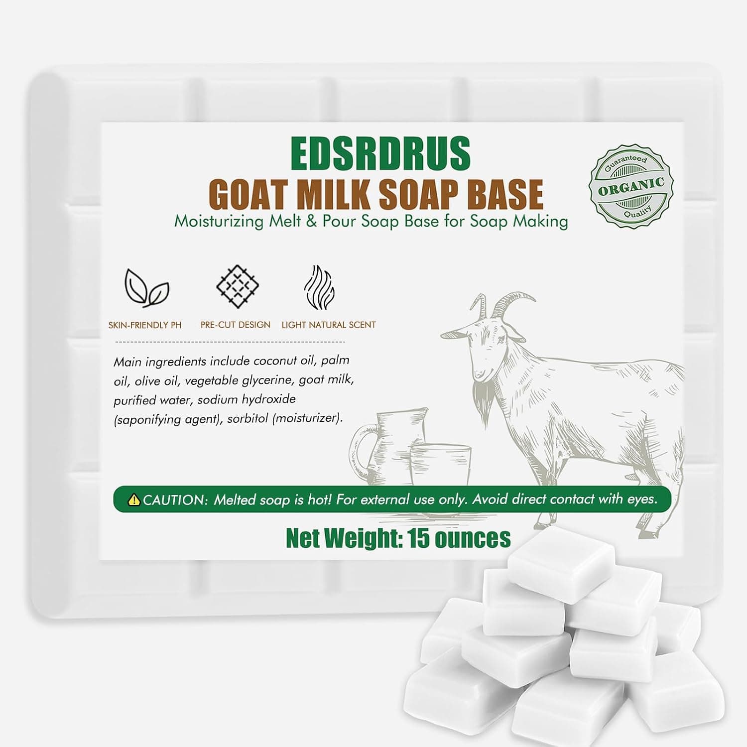EDSRDRUS 15 Ounces Glycerin Soap Base, Melt and Pour (Goat Milk)