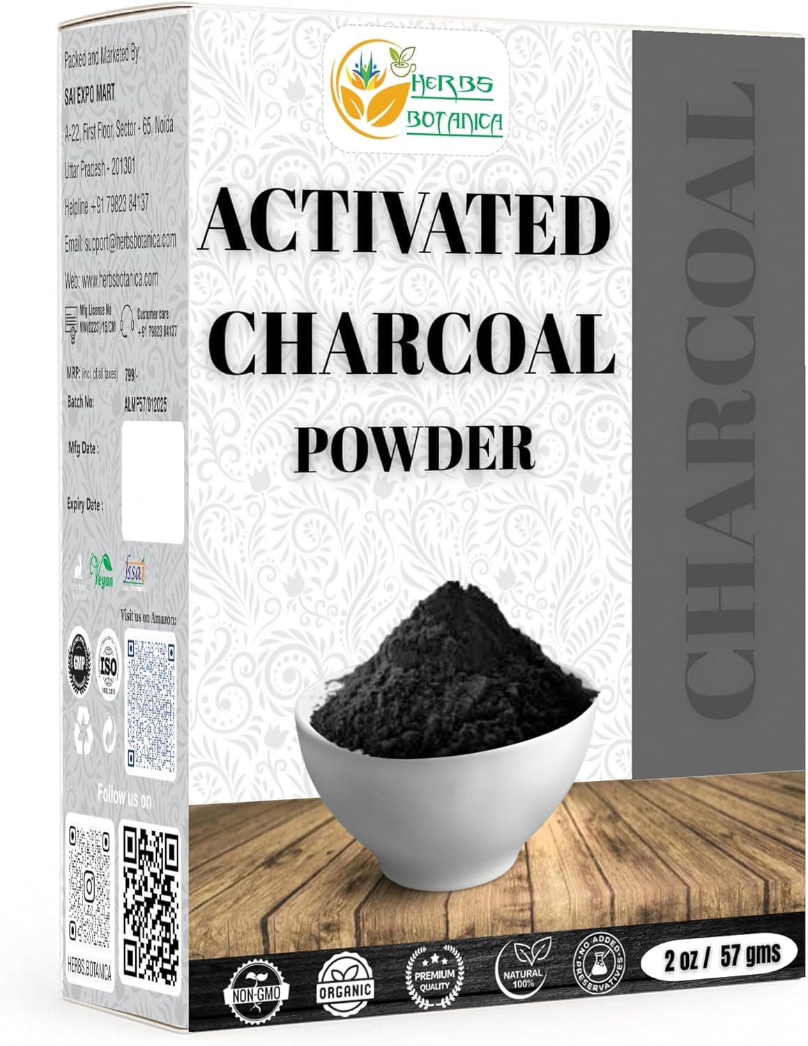 Herbs Botanica Activated Charcoal Powder 100% Food Grade Bamboo Charcoal Powder for Soap Making, Face Masks & DIY Skincare - 2 oz