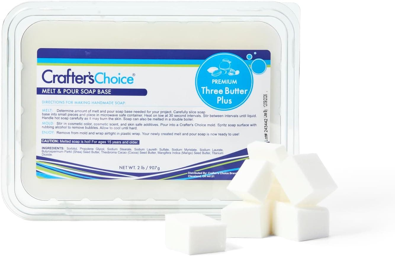 Crafter's Choice Premium Glycerin Melt and Pour Soap Base, 2LB Block (Three Butter Plus)