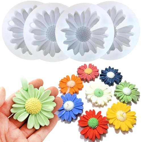 4 PCS Daisy Flower Silicone Molds for Candles Plaster Craft Candle Making | 3D Flower Candle Molds for DIY Soap, Wax Melt, Epoxy Resin, Clay, Chocolate, Fondant, Cake Topper Decoration Mold Christmas