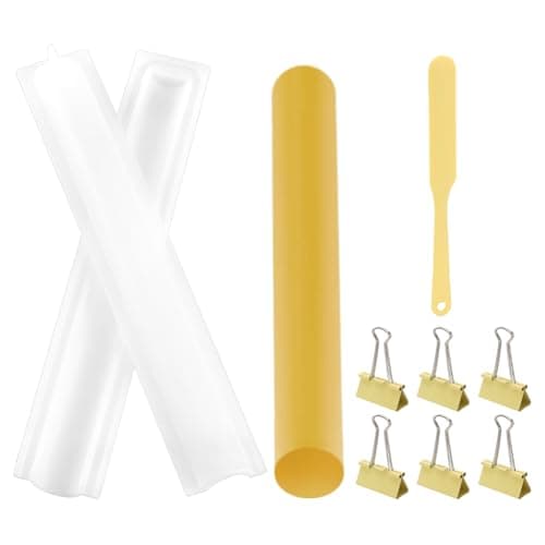 FINGERINSPIRE Long Tube Silicone Mold Round Column Cake Pan Mold for Baking Chocolate or Soap Making Food Grade Tube with Yellow Silicone Scraper & 6 pcs Iron Clips (12.6inch Length, 1inch Diameter)