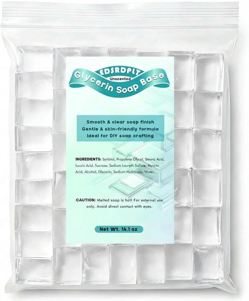 EDSRDPLT 14.1oz Clear Glycerin Soap Base Cubes, Pre-Cut, Melt and Pour