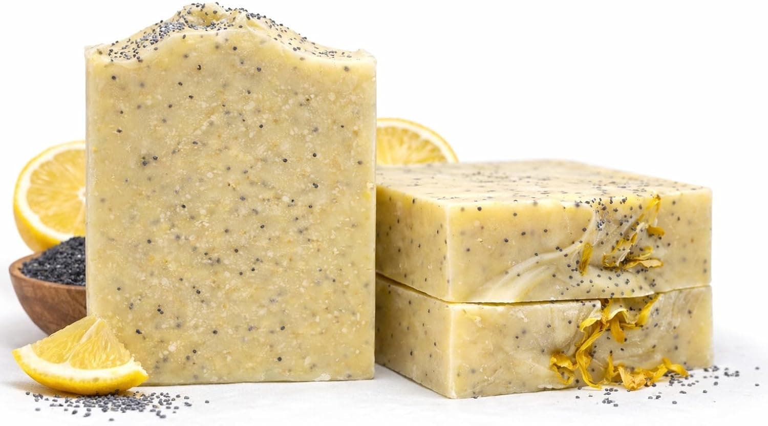 Amber Jerrine Lemon & Poppy Seed Handmade Soap Bar, Cold Process