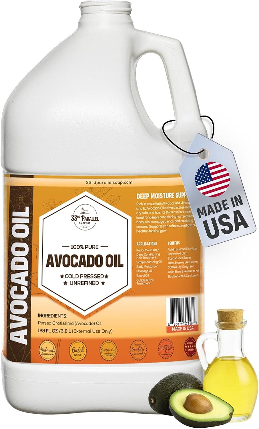 Avocado Oil Gallon 128 oz 100% Pure Cold Pressed Carrier Oil