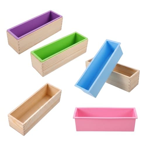 4 Pcs Flexible Rectangular Soap Loaf Mold Silicone Molds with Wood Box 42oz | Soap Making Mollds DIY Tool, for Homemade Soap Making, Purple, Green, Blue, Pink