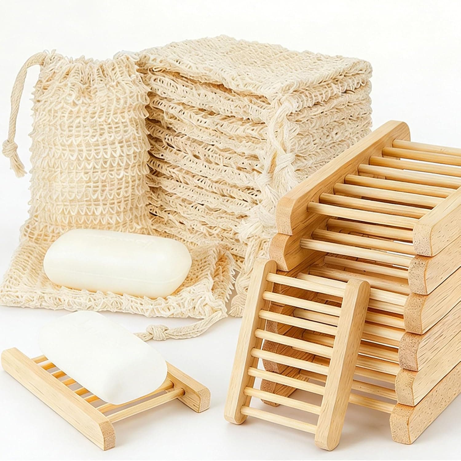 40-Piece Set of Sisal Soap Bag and Bamboo Soap Holder for Soap Drying Rack and Bar Soap Storage