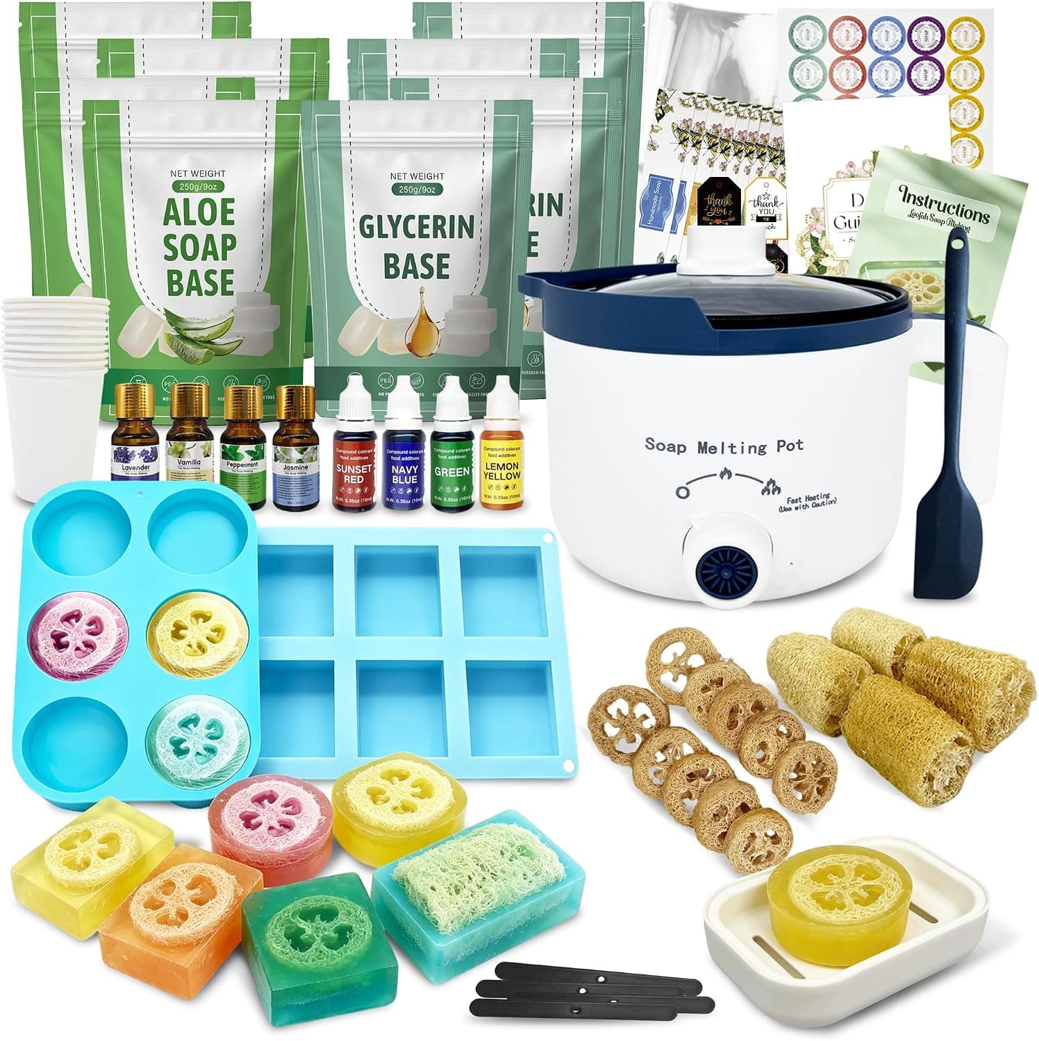 PIUH Loofah Soap Making Kit for Adults - Exfoliating Loofah Soap Kit with Aloe & Glycerin Soap Base