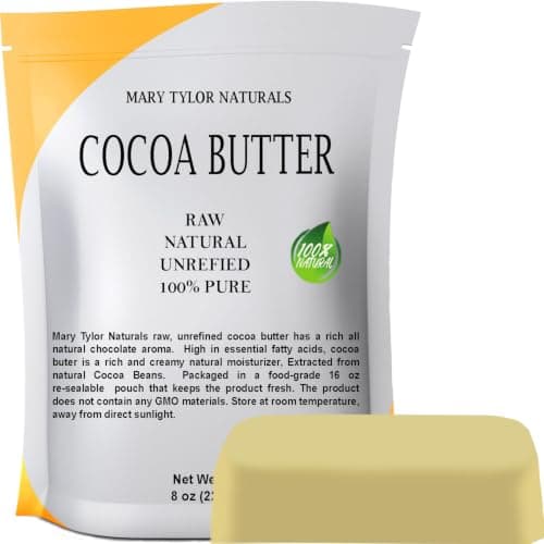 Mary Tylor Naturals Pure and Natural Cocoa Butter 8 oz, Raw Unrefined, Non-Deodorized, Rich In Antioxidants