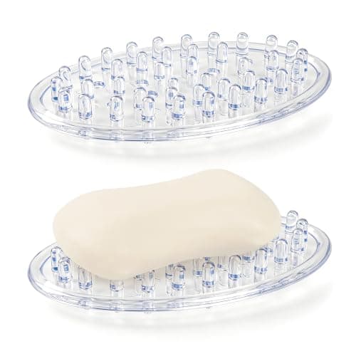 2 Pieces Clear Plastic Bar Soap Holder Tray with Holes, Soap Saver Holder for Bathroom Counter, Shower Stall & Kitchen